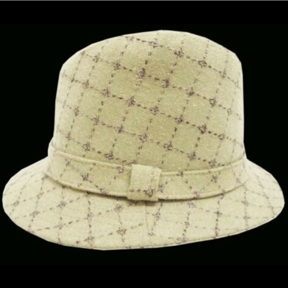 Express Beige-Gold Bucket Plaid Wool Hat